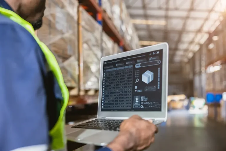 Modern warehouse operations supported by a warehouse management system handling inventory, automation, and real-time workflows.